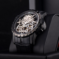 Oblglo montres pour hommes montres automatiques étanches tout noir Montre squelette Montre bracelet en cuir Montre Homme RM-T