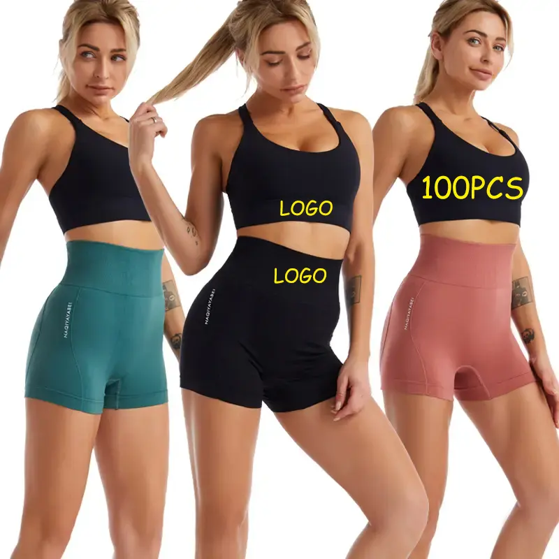 Running Fitness Yoga Hip pantaloni pantaloncini vita alta Scrunch tinta unita abbigliamento sportivo tre punti palestra Leggings a coste Polybag comune