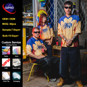 QZFSO OEM Custom Oversized Y2K Grunge Jersey Sublimation Printed Mesh Loose Fit Boxy Streetwear V-Neck Hip Hop Football Shirt - Product Image 1