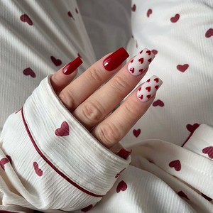 <span class=keywords><strong>Uñas</strong></span> Postizas de San Valentín, <span class=keywords><strong>Uñas</strong></span> Acrílicas Reutilizables con Diseño de Corazón Rojo y Blanco Brillante, para Fiestas y Uso Diario - Product Image 1