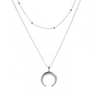 Collier en gros avec pendentif lune délicat, collier lune croissante incurvée, double chaîne dorée pour femme, bijou de soirée