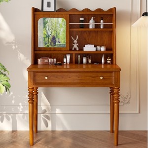 French Retro Style Dressing <b>Table</b> Solid Wood Flip Top <b>Mirror</b> Storage Bedroom Makeup <b>Vanity</b> - Product Image 1