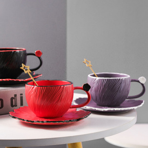 Wholesale Retro Luxury Ceramic Coffee Cup High-Value Afternoon Tea Cup Creative Petal Texture Petal Cup Saucer <b>Dinnerware</b> <b>Set</b> - Product Image 2