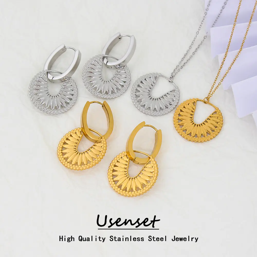 USENSET perhiasan baja tahan karat unik Set liontin kalung anting-anting 18K Platad emas tahan air hadiah perhiasan wanita