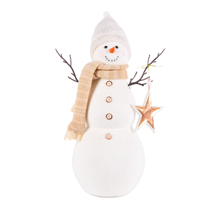 Modern White Knit Hat Snowman Plushie with Rose Gold Star for Trendy Boutique Holiday Decor Source - Product Image 1