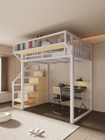 Lit double moderne et simple en fer avec étagère de rangement intégrée, lit combiné multifonctionnel pour gîte, hôtel, mobilier de maison