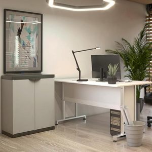 Armario de 2 Puertas Gris 68x39.5x85 Cm con Estantes, Cerradura y Tiradores, Montaje sin Tornillos - Product Image 6