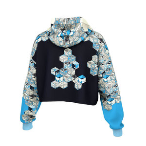 Sudadera con capucha corta para mujer de diseño abstracto en azul púrpura 280 GSM tela de poliéster de algodón nuevo con cuello con capucha - Product Image 3
