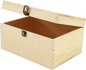 صندوق خشبي من صنوبر طبيعي صناديق تخزين مصنوعة يدويًا شعار مخصص صندوق هدايا خشبي حجم كبير