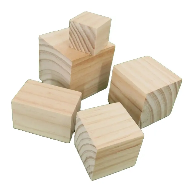 Venta al por mayor de madera sin terminar cubo barato de madera bloque de madera personalizado cubo DIY artesanía de madera