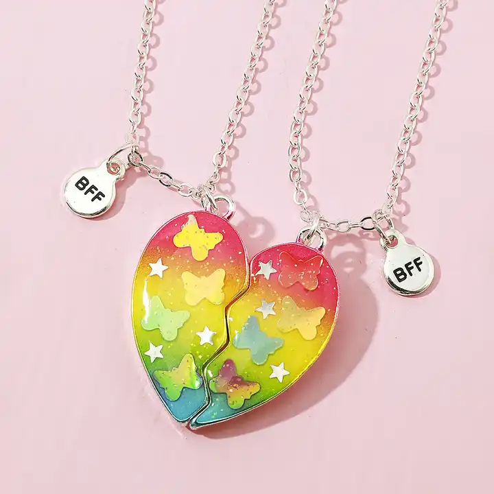 Buy El Regalo 2 PCs Cute Best Friend BFF Colorful Chain Necklaces Set for  Kids/Girls/Besties/Soul Sisters- Rainbow, Ice-Cream, Unicorn, Baloon, Candy  Charms Pendant Necklaces Set for 2 (Option-1) at Amazon.in