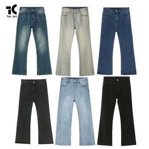 กางเกงยีนส์เดนิมทรงตรงขาบานเล็กน้อย สีพื้น สำหรับผู้ชาย ใส่ได้ทุกฤดู สไตล์ Y2K เอวกลาง ทรงขากว้าง ล้างสีแบบ Stonewashed แฟชั่นเกาหลี - Product Image 6