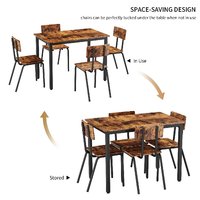 Ensemble de table à manger 5 pièces, table de cuisine, chaises, table de salle à manger, structure en acier inoxydable, plateau en MDF, design industriel antique