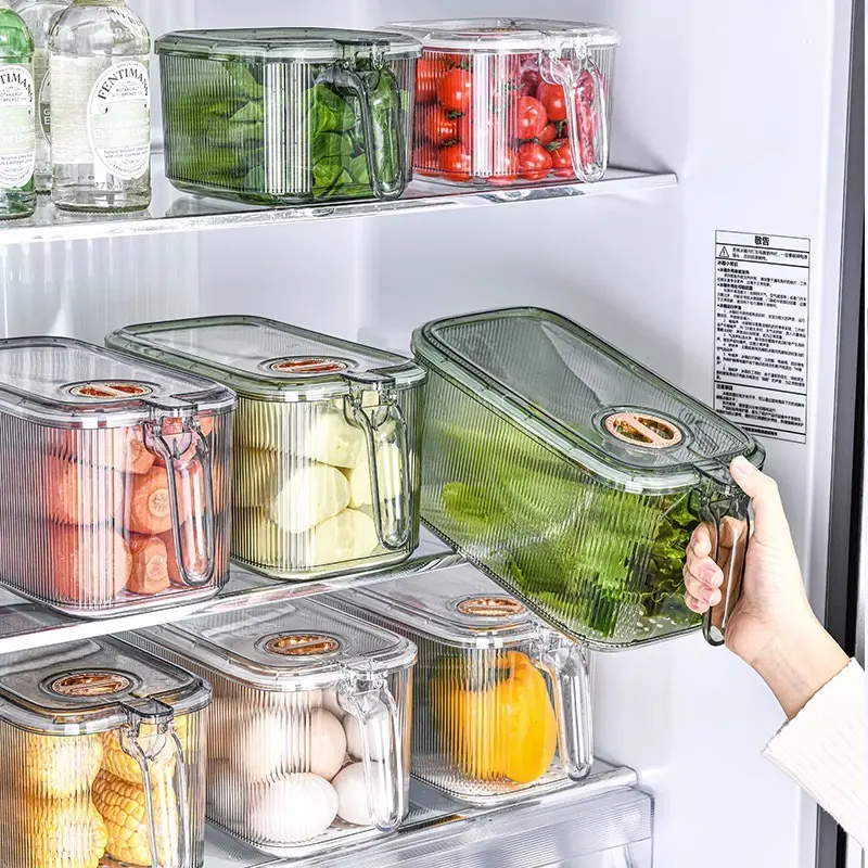 Caixa de armazenamento de ovos transparente para geladeira de cozinha, recipiente plástico empilhável para alimentos com rack de drenagem