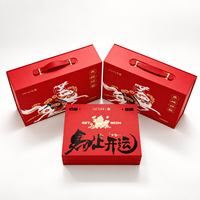 Boîte cadeau rigide rouge personnalisée avec poignée et motif cheval pour le Nouvel An chinois et l'emballage de cadeaux de fêtes