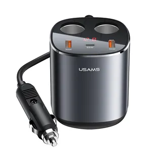 USAMS 245W多USB快速车载充电器，带2个汽车香烟插座打火机
