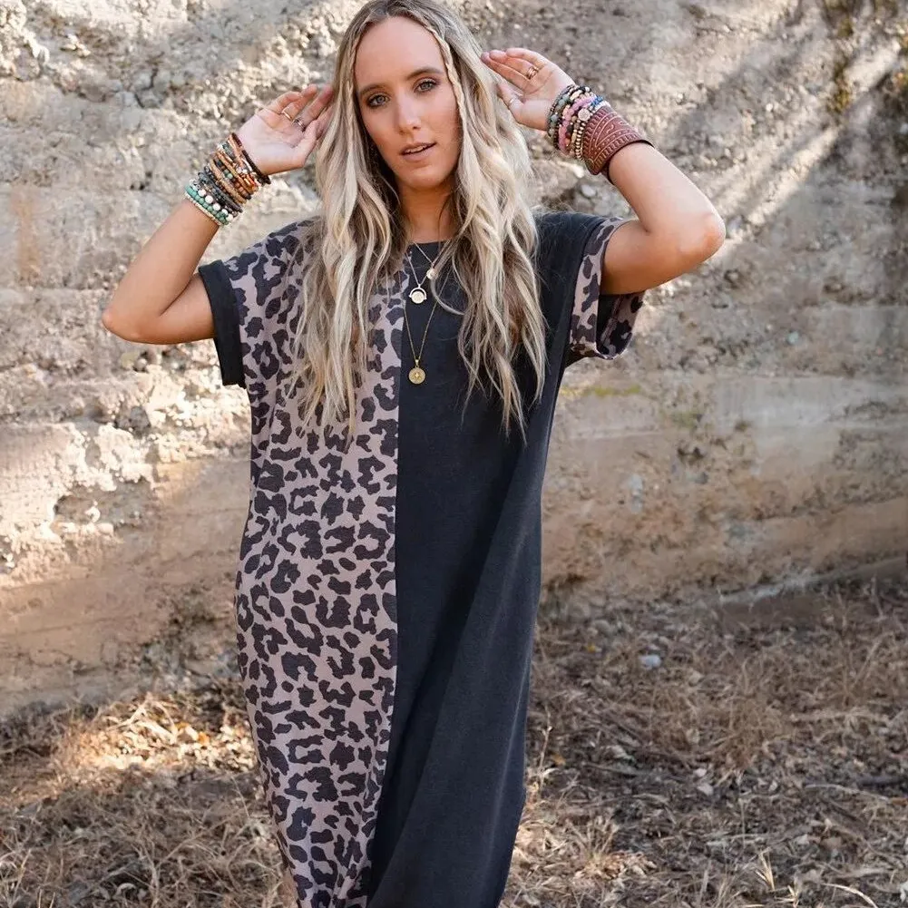 Ummer-Vestido largo de LICRA con estampado de leopardo para mujer, ropa de calle occidental a la moda, vestido holgado con bolsillos 2023