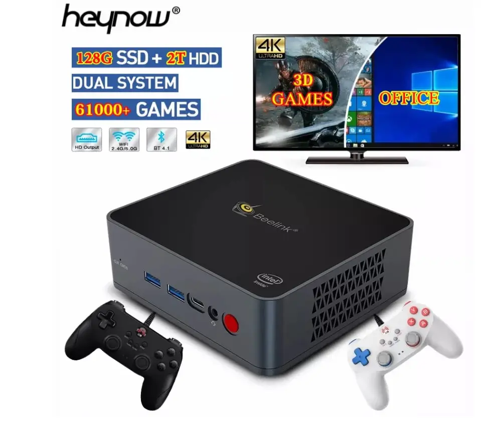 Beelink คอนโซลวิดีโอเกม Super Console PC,คอนโซลเกมย้อนยุคสำหรับ PS2 /Wii /Ss/ N64 /Psp 61000 + เกมเครื่องเล่นทีวี Wifi 4K Win10กล่องมินิพีซีมีเดีย