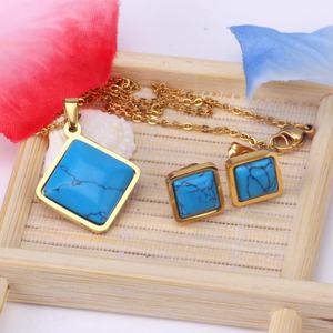 Boucles d'oreilles vintage en acier inoxydable et turquoise à prix abordables pour femmes, ensemble de bijoux de mode nigériens pour mariage - Product Image 3