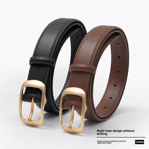 热销时尚设计牛皮合金别针金扣真皮女式黑色腰带 - Product Image 4
