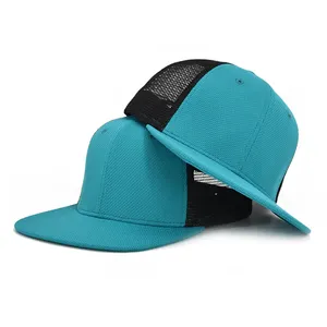 Mahkota Tinggi Dewasa Polos Gorras Mesh Snapback Datar Bill Turquoise Topi Trucker Grosir