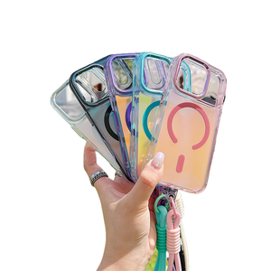 <span class=keywords><strong>Coque</strong></span> de téléphone complète magnétique transparente à changement de couleur brillante, design peint par pulvérisation, avec sangle et poignée, pour <span class=keywords><strong>iPhone</strong></span> 17 Pro - Product Image 1