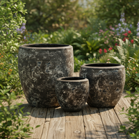 Vente en gros d'usine : Pots de fleurs rustiques vintage en fibro-ciment, durables et légers, avec trou de drainage pour la maison et le jardin