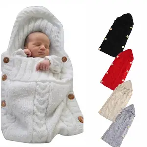 Saco de dormir de lana tejida para bebé, manta de sirena con botón, saco de dormir, R1290