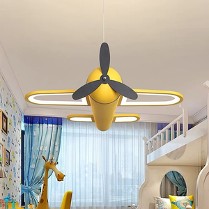 Lampe suspendue LED créative jaune à 3 pales en forme d'avion, luminaire moderne de dessin animé pour chambre d'enfant, plafonnier de chambre à coucher - Product Image 2