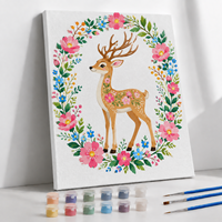 Kit Lukisan Kanvas Kapas DIY Paint by Numbers Motif Rusa dan Bunga, Seni Dinding Cetak Modern, Hadiah untuk Dewasa dan Anak-Anak