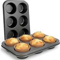 Moule à muffins 6 cavités en acier au carbone antiadhésif avec revêtement noir, résistant à la chaleur et compatible lave-vaisselle pour la cuisson au four