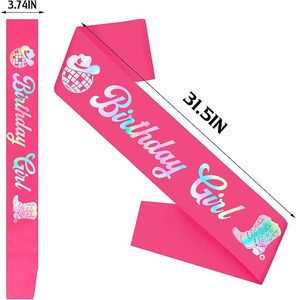 Écharpe d'anniversaire pour femme avec feuille irisée rose vif, style cowgirl disco, pour décoration de fête western - Product Image 3