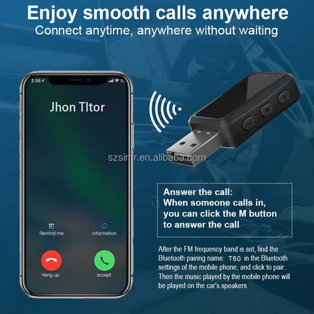 USB Bluetooth FM Transmitter Car Kit FM Transmitter Radio Modulator Usb bluetooth Audio Transmitter Led Display for Car T60