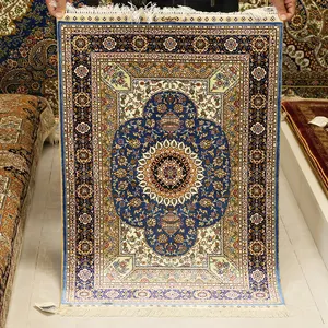 Yuxiang 2x3 ft bellissimo tappeto di seta persiano floreale blu e Beige punti Persiani