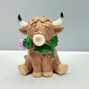 Creative Resin Highland Cow Figurine Cute Desktop Home Decor, Handcrafted Animal Statue <strong>Table</strong> <strong>Top</strong> Living Room <strong>Decoration</strong> - Product Image 4