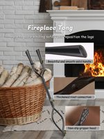 Ensemble de 5 outils de cheminée modernes avec poignée, en fer forgé noir, pour foyer intérieur/extérieur, avec pique, pinces, pelle, brosse et support