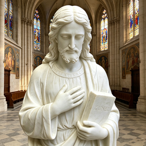 Statue de Jésus en marbre de style religieux catholique, taille personnalisée, Sacré-Cœur pour la décoration d'église - Product Image 6