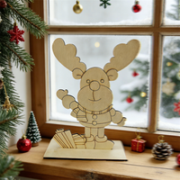 Kit de Bricolage de Noël : Élan en Bois Non Fini Personnalisable, Lavable et Écologique, avec Cadeaux, pour Décoration de Table