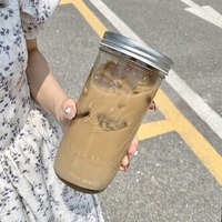 Bocal en verre à large ouverture de 650 ml et 730 ml pour boissons, avec paille métallique et couvercle