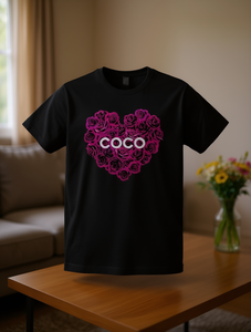 T-shirt floral Coco Heart pour homme, 100% coton, coupe classique, col rond, manches courtes, jersey, imprimé sur le devant - Product Image 2
