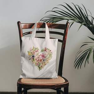 Sac fourre-tout en toile personnalisé pour la Saint-Valentin, réutilisable, esthétique, floral, en coton, en forme de cœur, pour femmes - Product Image 5