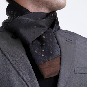 Exve Exclusive Black and Camel <b>Brown</b> Square Pattern Double-Sided Traditional Turkey Scarf & Shawl - Product Image 2