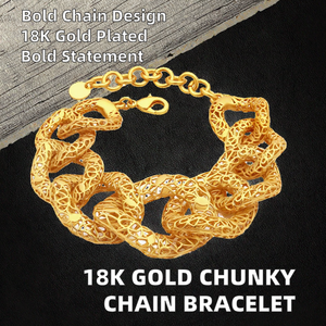 18K Plaqué Or Chunky Chaîne Bracelet pour Femmes Mode Épais <span class=keywords><strong>Gourmette</strong></span> Creux <span class=keywords><strong>Maille</strong></span> En Laiton Lien Bold Déclaration Bijoux pour Anniversaire - Product Image 2