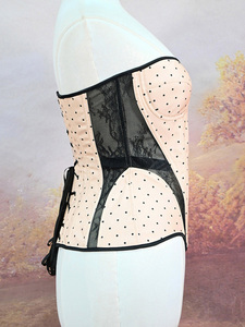 Cute Strapless Sweetheart <b>Corset</b> Polka Dot Mesh Spliced Bodice Boned Waist Shaping <b>Top</b> for Retro Party Photo Shoot - Product Image 6