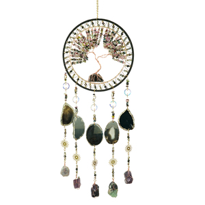 Attrape-rêves en agate et améthyste, pierre précieuse en cristal, décoration murale écologique en bois naturel pour la chambre et le jardin - Product Image 1