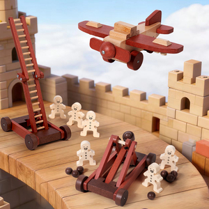 Giocattolo Educativo STEM in Legno da Assemblare, Modello di Veicolo d'Assedio con Catapulta e Cannone, Aereo da Combattimento - Product Image 1