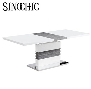 La nuova sala da pranzo 2025 estensibile Set <span class=keywords><strong>tavolo</strong></span> da pranzo alto <span class=keywords><strong>laccato</strong></span> lucido con gambe <span class=keywords><strong>nero</strong></span> sedia in metallo - Product Image 4