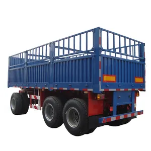 Stevige En Duurzame Payload 30T-100T Transport Livestock3axles Muur Zijhek Semi Trailer Staak Hek Volledige Trailer Met Drawdar