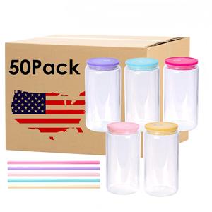 Gudang AS kaca bawah tunggal lapisan perjalanan dapat 16 Oz cangkir kaca Tumbler dengan tutup dan sedotan - Product Image 1