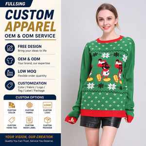High Quality Green Autumn Jacquard Acrylic Ugly Christmas Sweater <strong>Womens</strong> Loose-Fit Snowflake <strong>Xmas</strong> Knit <strong>Top</strong> Pullover Factory - Product Image 1